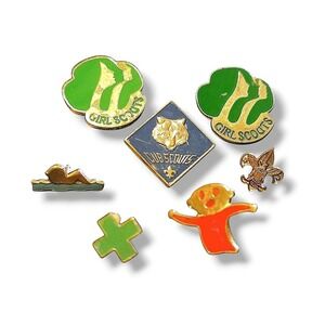 Vintage Girl Scouts Cub Scouts Enamel Pins GSUSA 1980 Badge Set Mixed OS